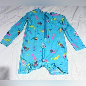 Cat & Jack Blue One Piece Rashguard with Colorful Aquatic Print